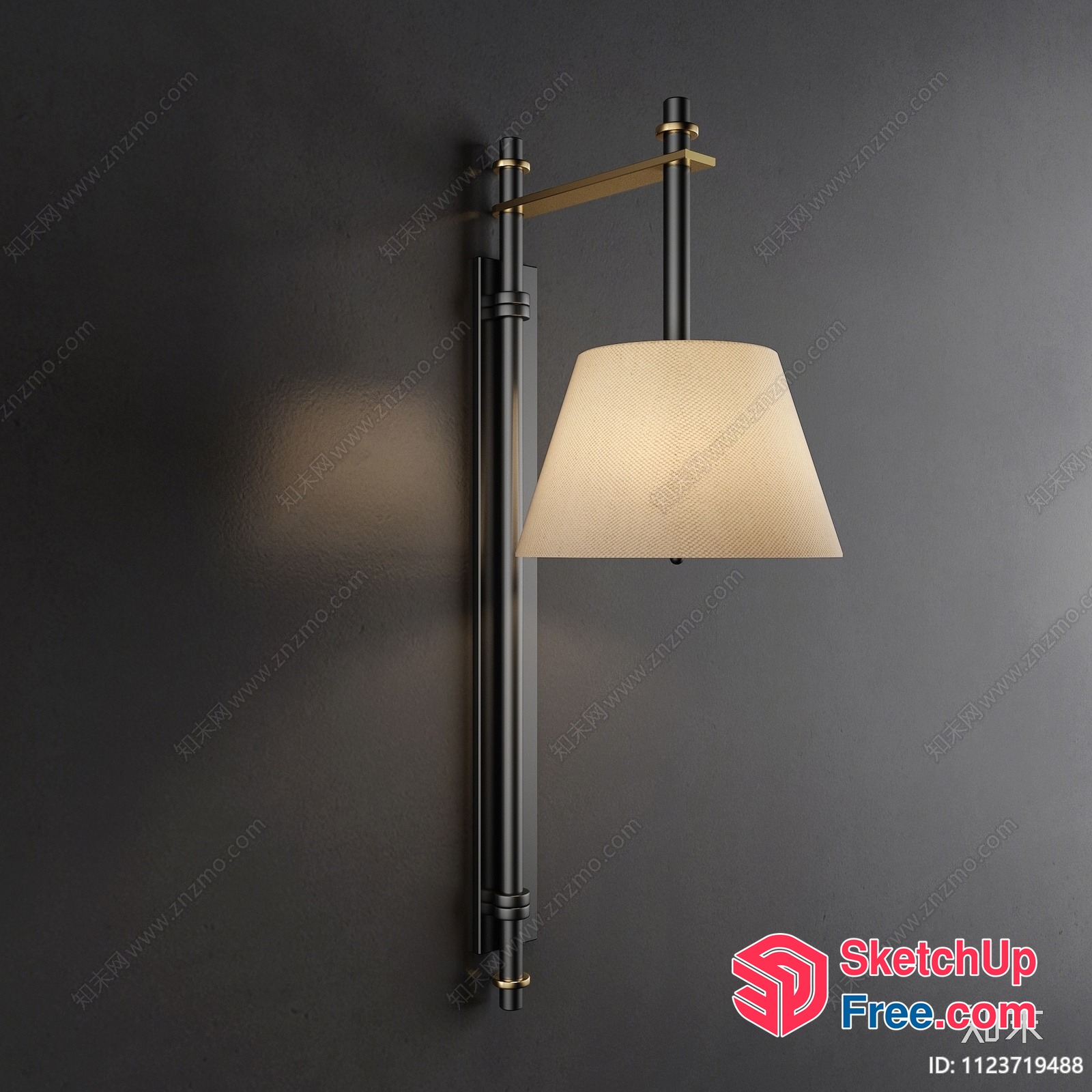 Modern Wall Lamp With Creamy Shade And Metal Frame 3D SketchUp File