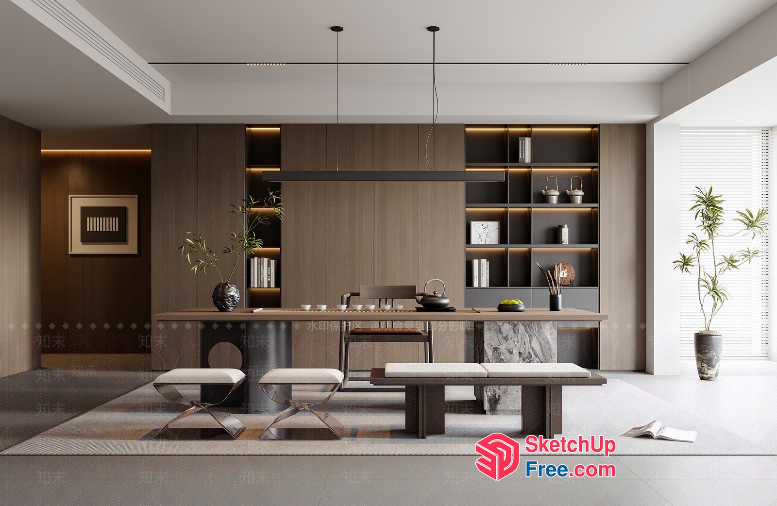 Elegant Modern Minimalist Japanese Style Office Interior 3D SketchUp File