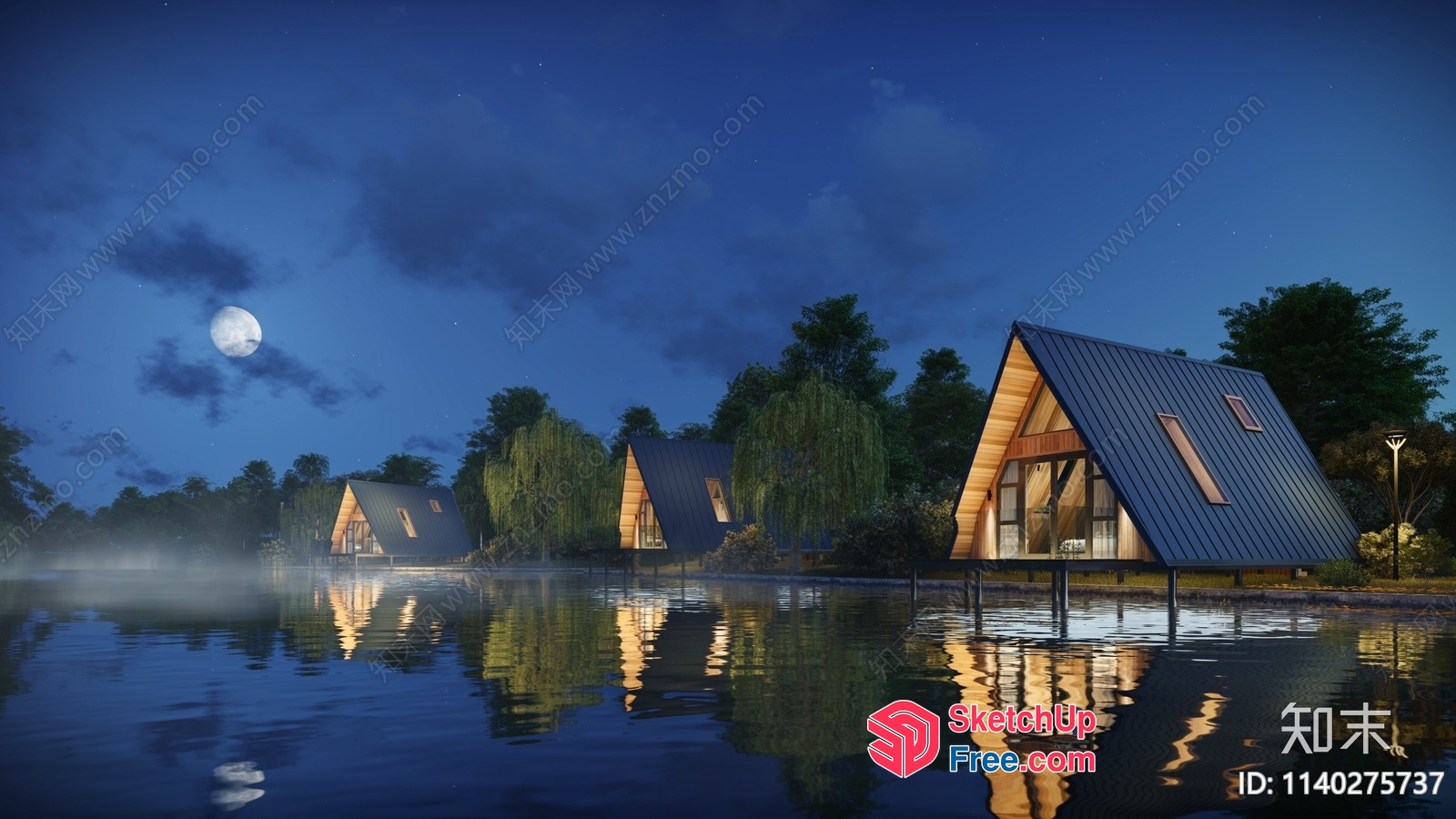 Serene Waterfront A-Frame Homes 3D SketchUp File