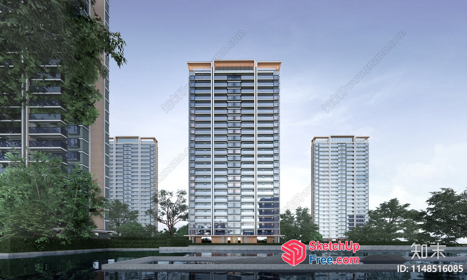Modern High-Rise Apartment Building Exterior 3D SketchUp File