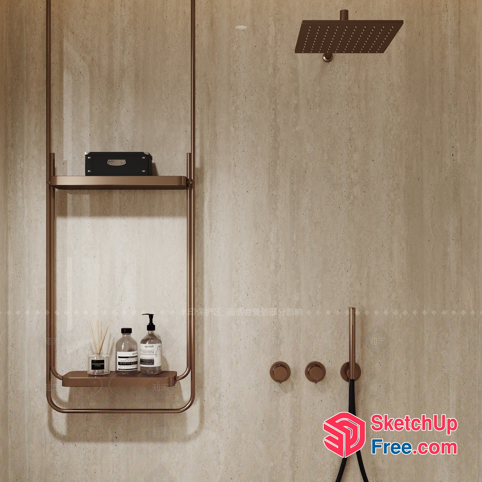 Minimalist Copper Bathroom Accessories And Decor 3D SketchUp File