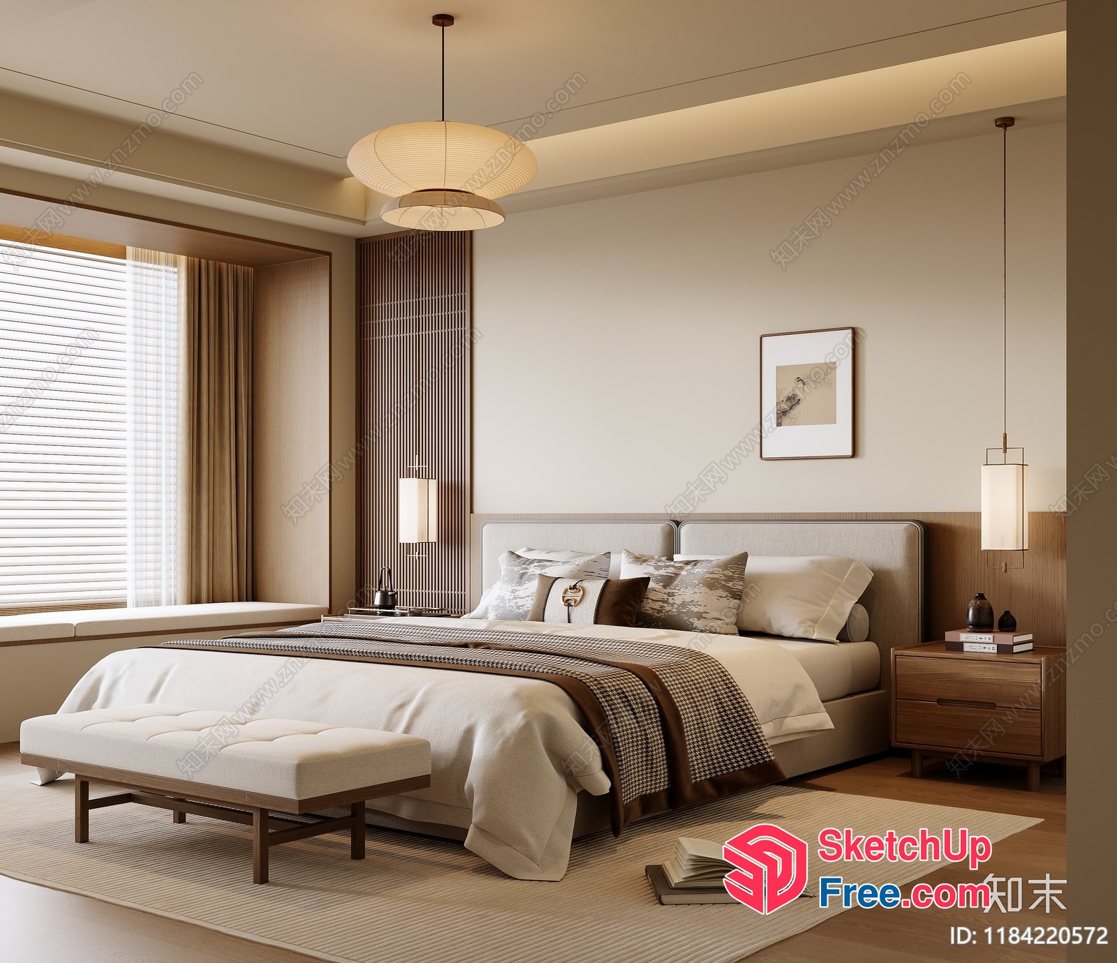 Elegant Modern Minimalist Japanese-Style Bedroom 3D SketchUp File