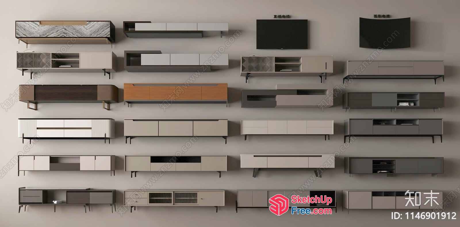 Various Modern Tv Wall Units 3D SketchUp File