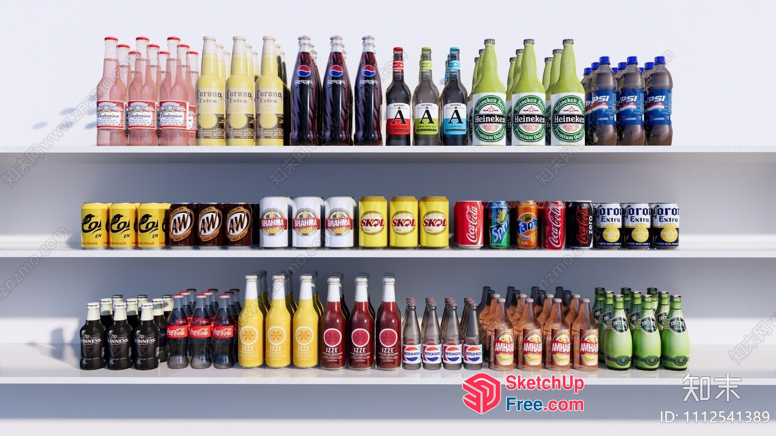 Colorful Beverage Selection On Three Shelves 3D SketchUp File