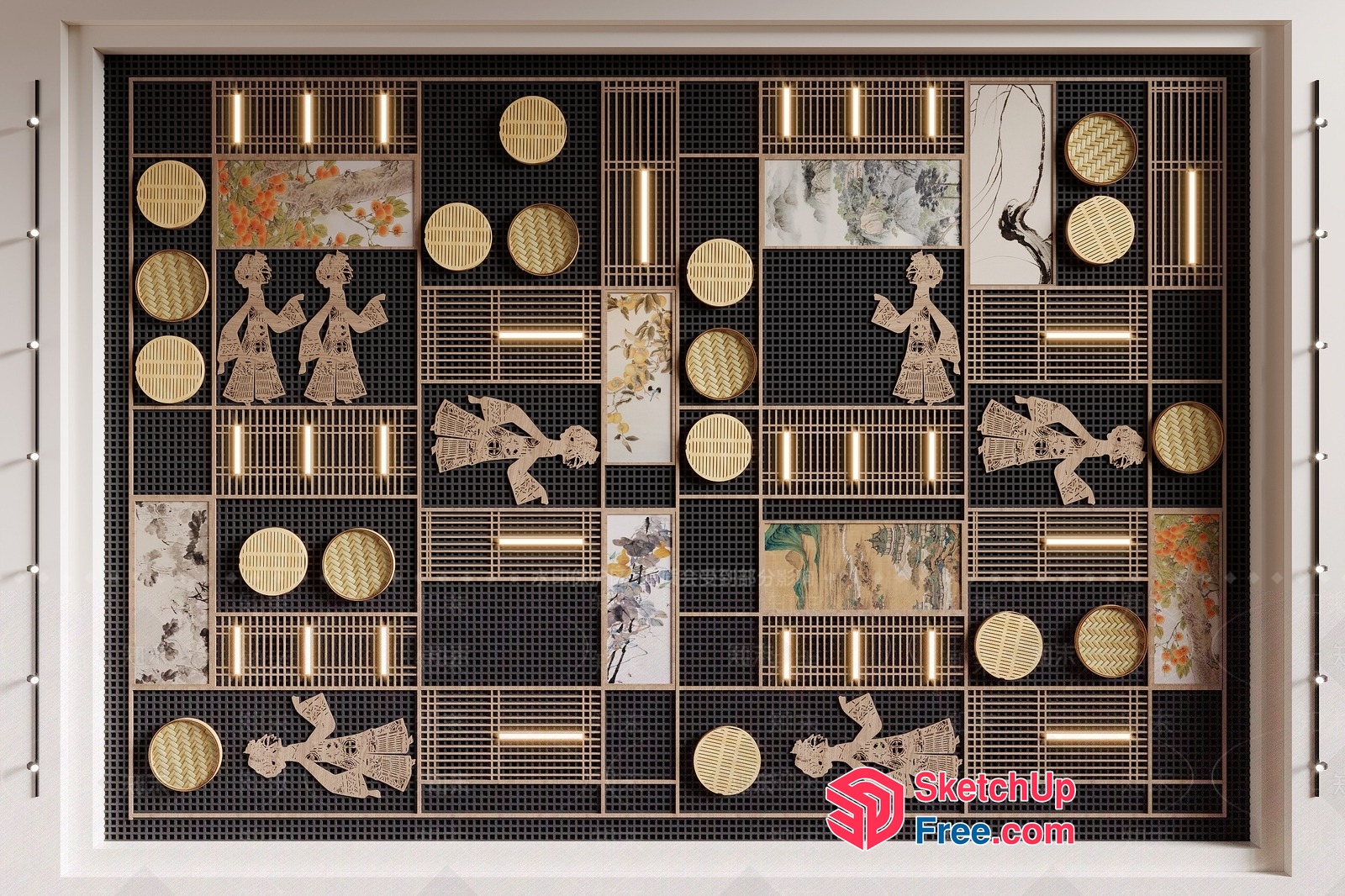 Asian-Inspired Artistic Ceiling Design 3D SketchUp File