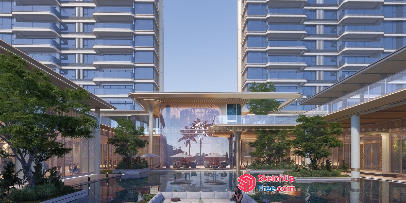 Modern Glass And Pillar Exterior 3D SketchUp File
