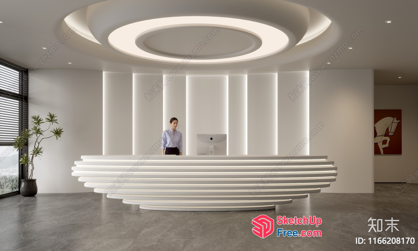 Modern Office Reception Area With Circular Ceiling Light 3D SketchUp File