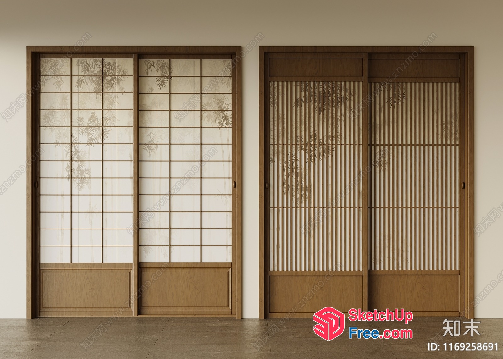 Traditional Japanese Doors With Sliding Panels 3D SketchUp File