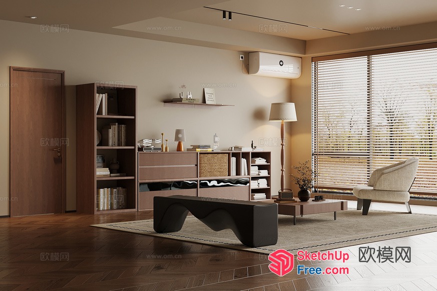 Modern Japanese-Inspired Living Room With Natural Light 3D SketchUp File