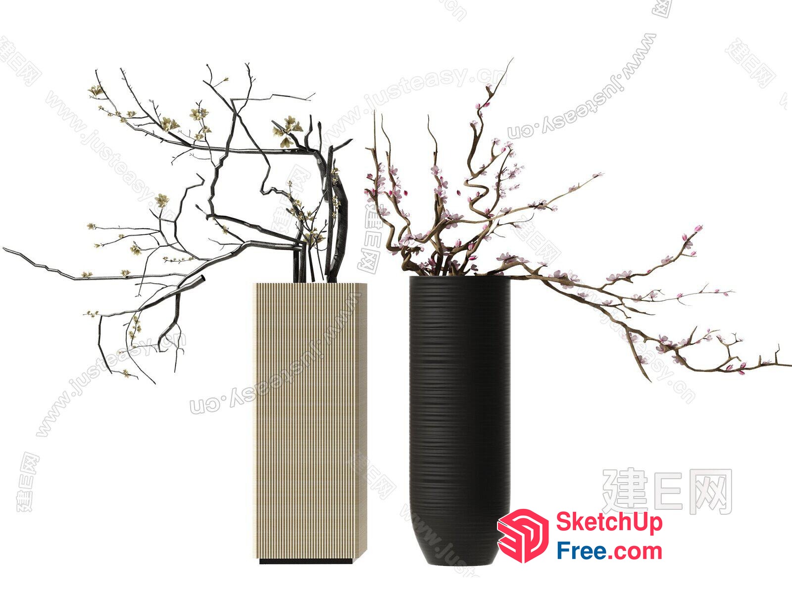 Two Tall Vases With Branches 3D SketchUp File