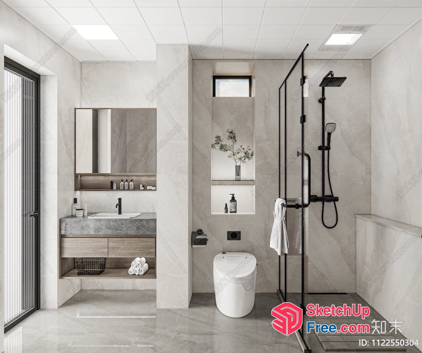 Modern Bathroom With Sleek White And Gray Decor 3D SketchUp File