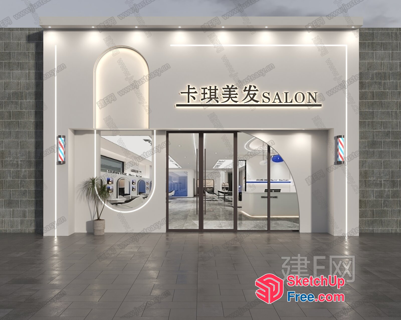 Modern Salon Entrance With Elegant Glass Doors 3D SketchUp File