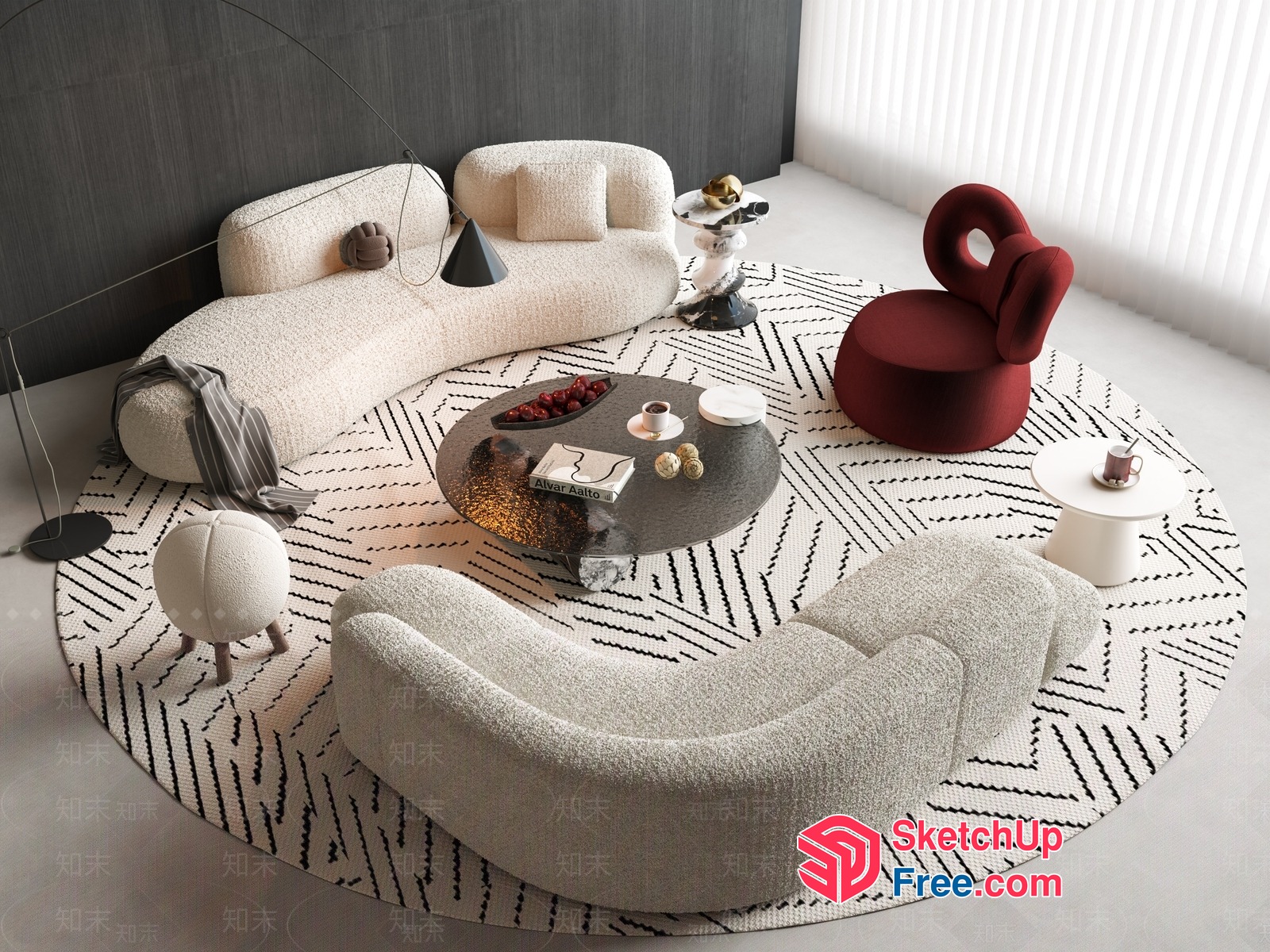 Elegant And Modern Living Room Furniture Arrangement 3D SketchUp File
