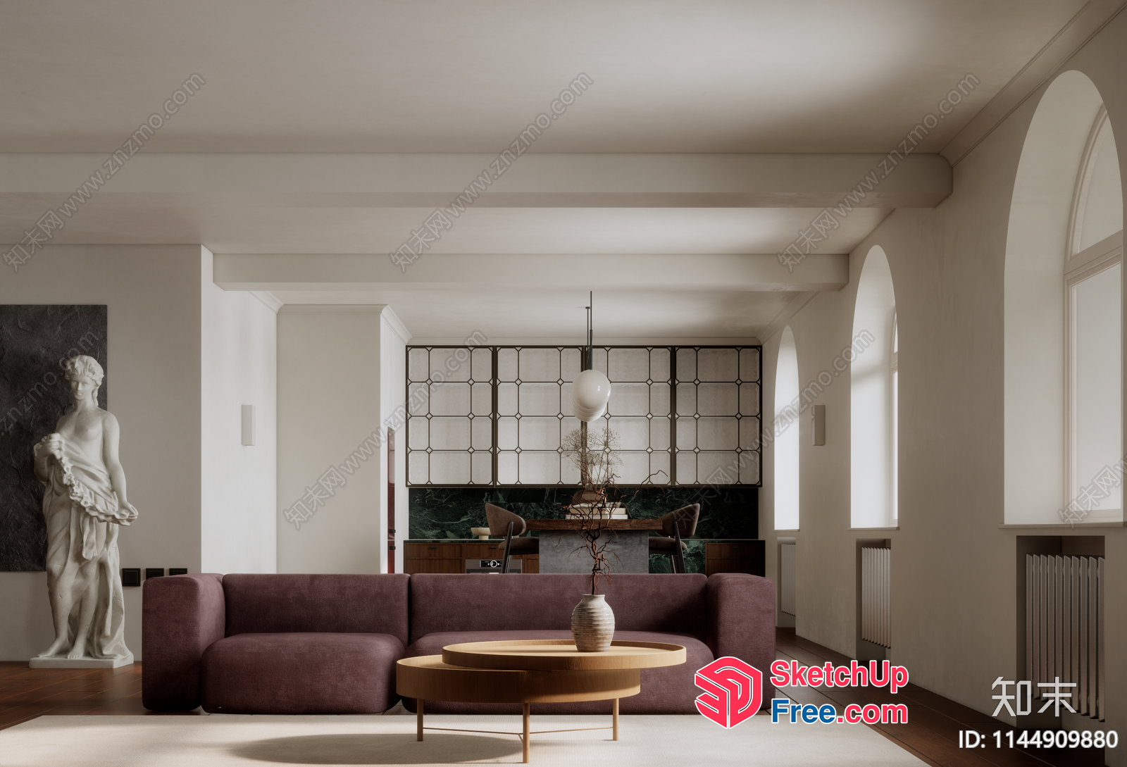 Modern European-Style Living Room With Marble And Glass Bricks 3D SketchUp File