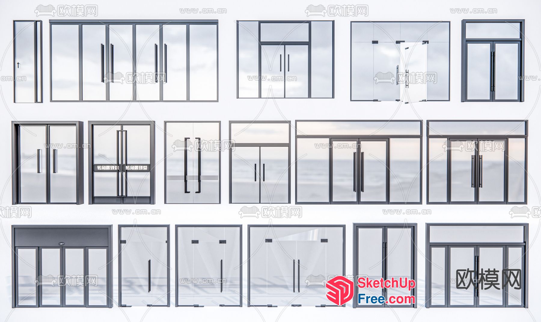 Glass Curtain Wall Doors And Windows 3D SketchUp File