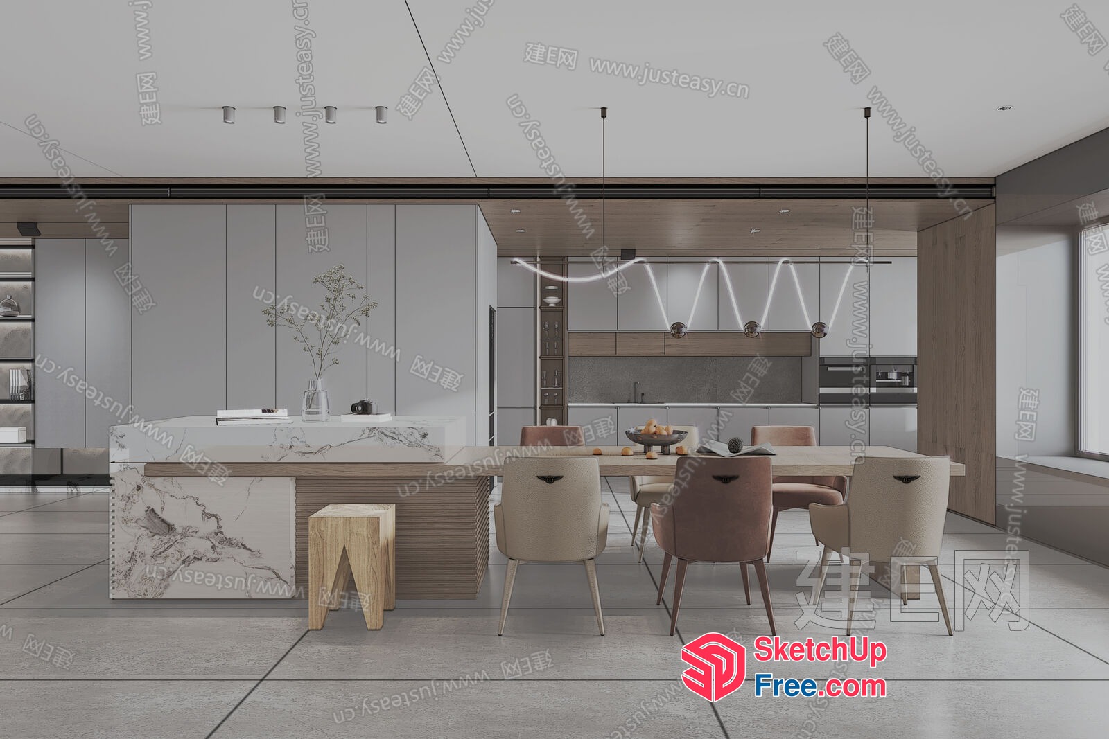 Modern Minimalist Dining Room With Sleek Furniture And Ambient Lighting 3D SketchUp File
