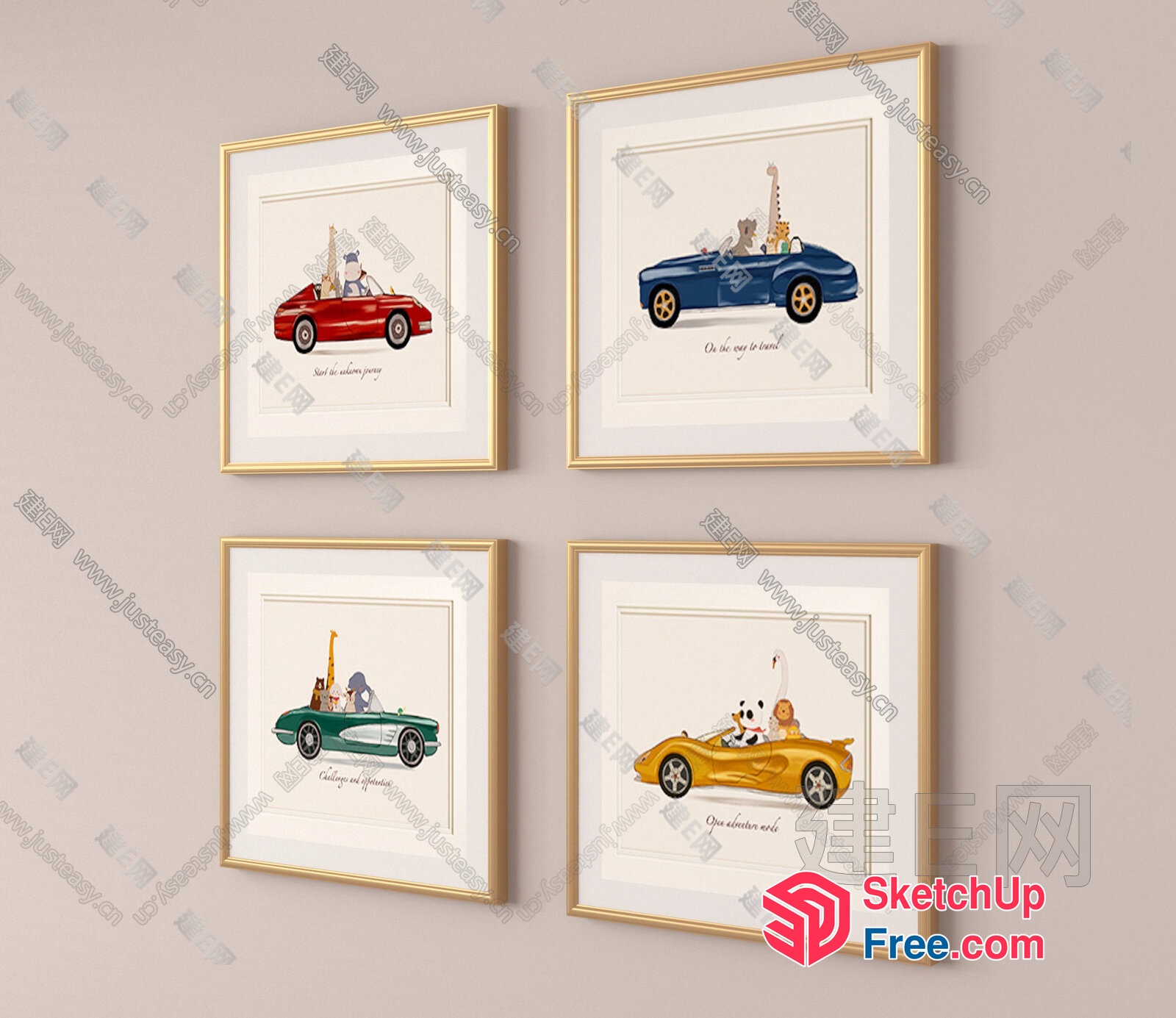 Four Animal-Filled Car Art Pieces 3D SketchUp File