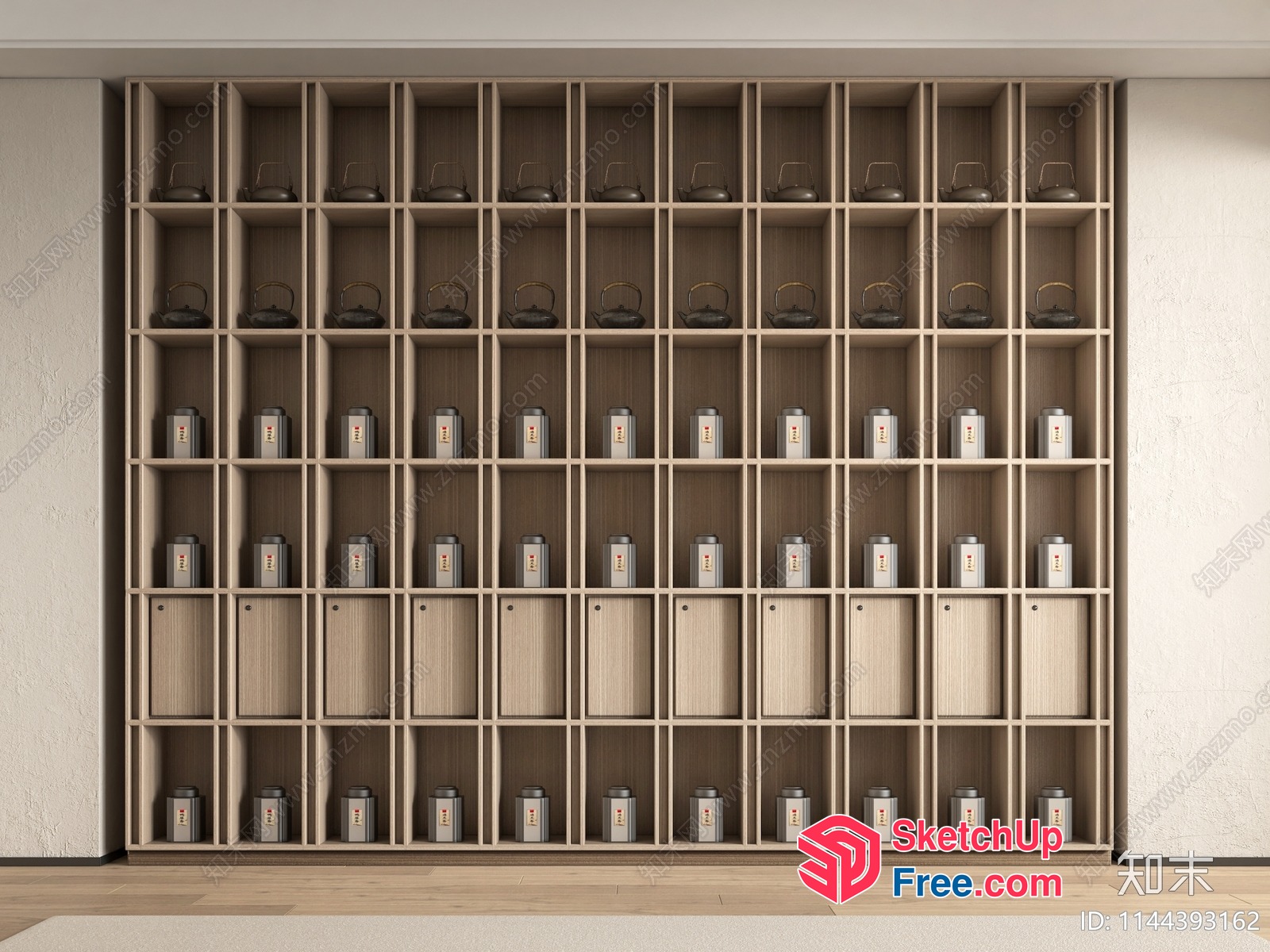 Large Wall Of Wooden Cubbies With Lamps 3D SketchUp File