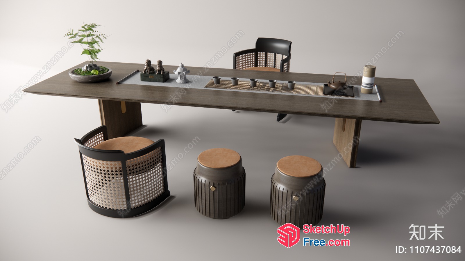 Modern Japanese-Inspired Living Room Furniture Set 3D SketchUp File