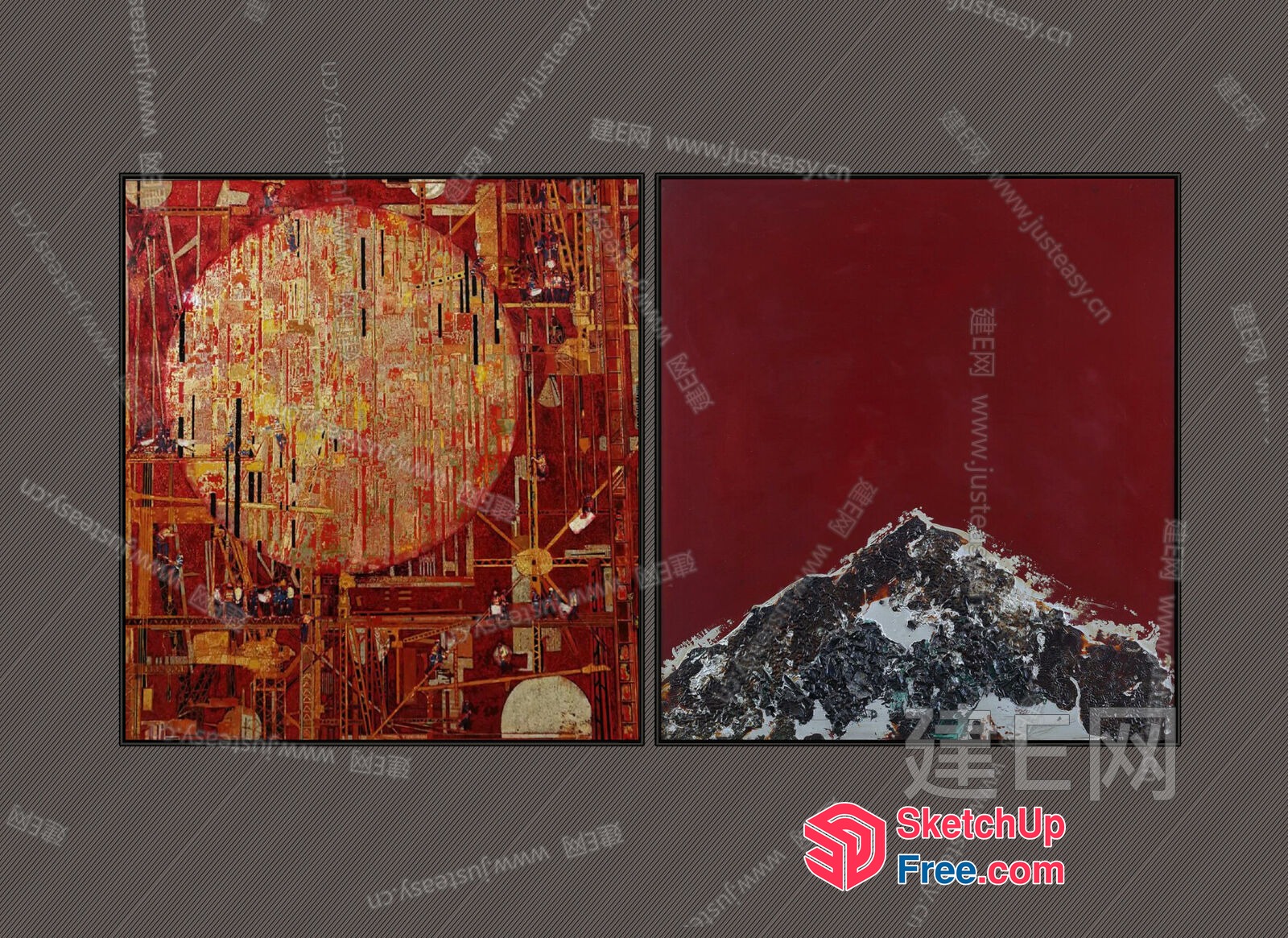 Abstract Red And Gold Artwork Composition 3D SketchUp File