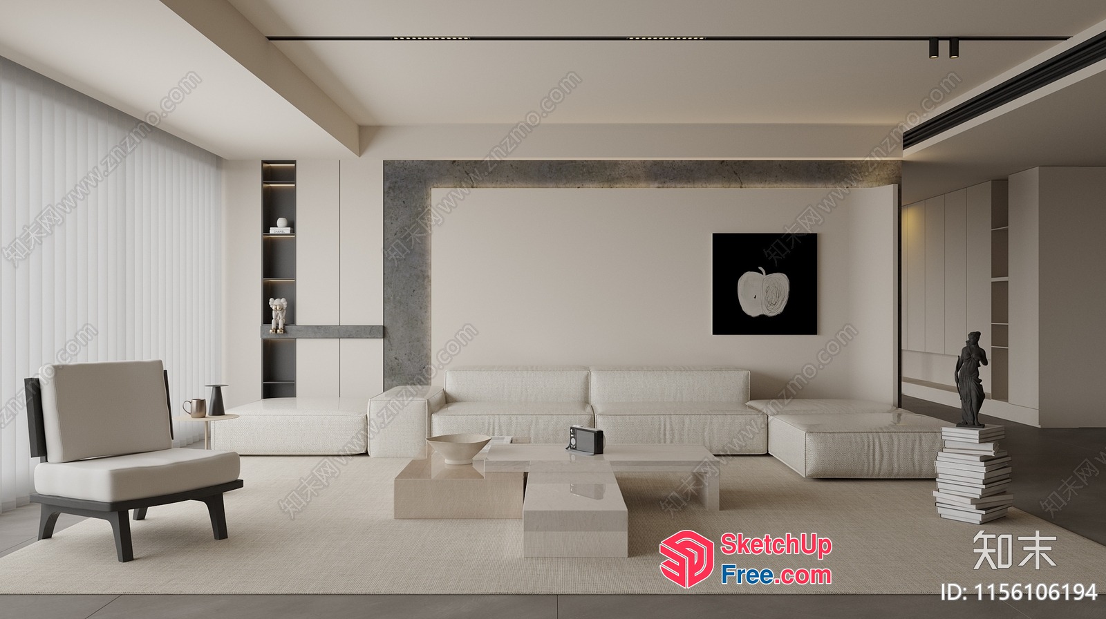 Minimalist Living Room Design With White And Gray Accents 3D SketchUp File
