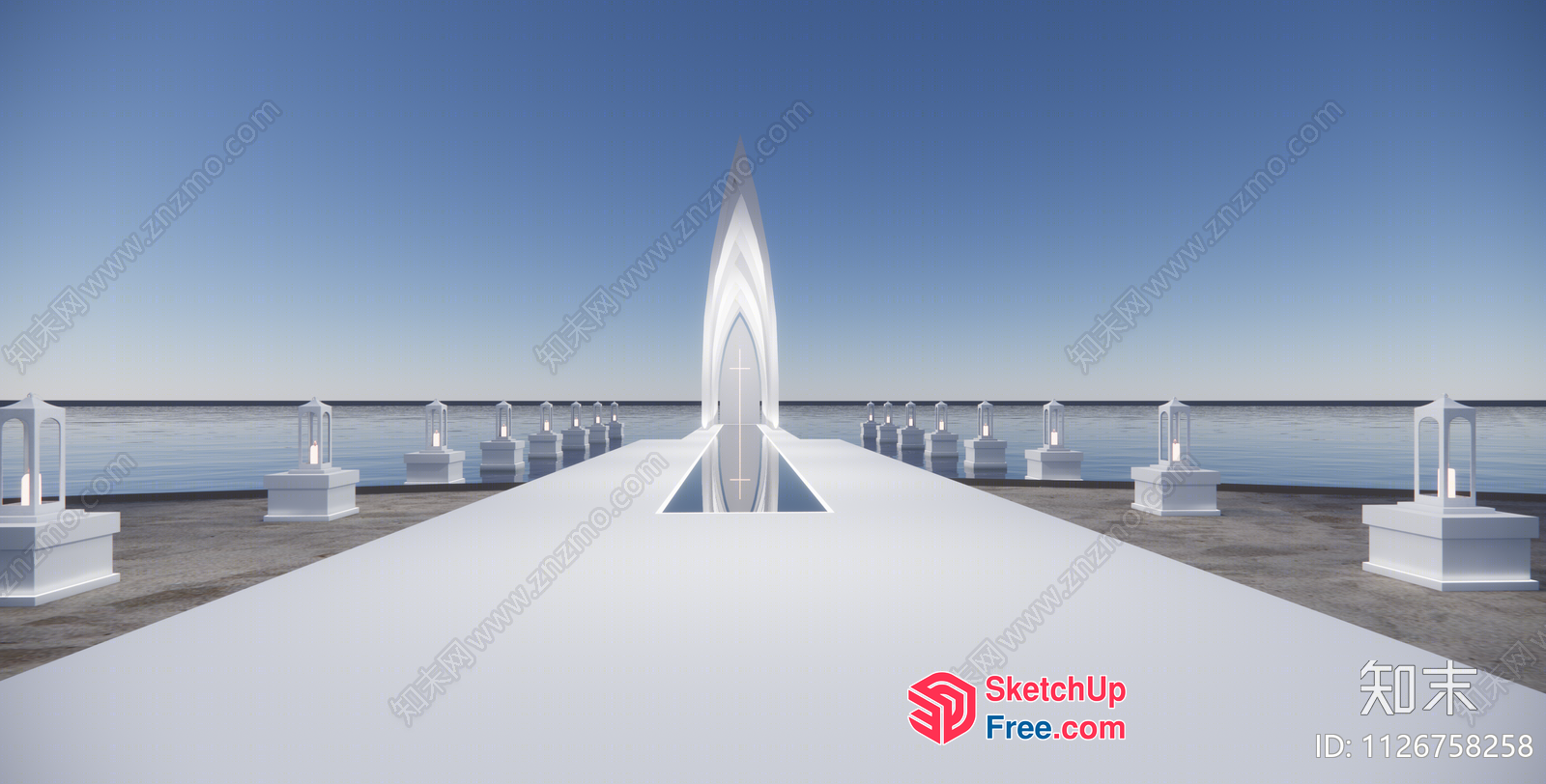 Serene White Temple By The Ocean 3D SketchUp File