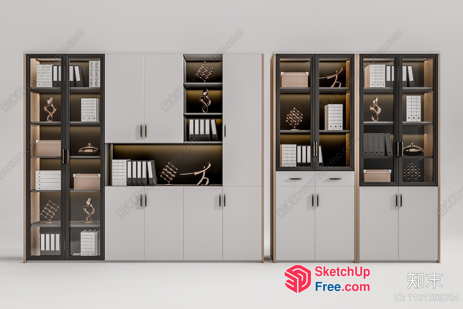 Modern Office Furniture With Glass Doors And White Cabinets 3D SketchUp File