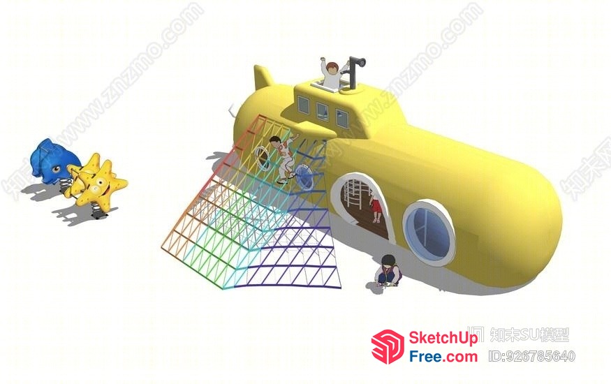 Colorful Staircase Leading To A Yellow Submarine 3D SketchUp File