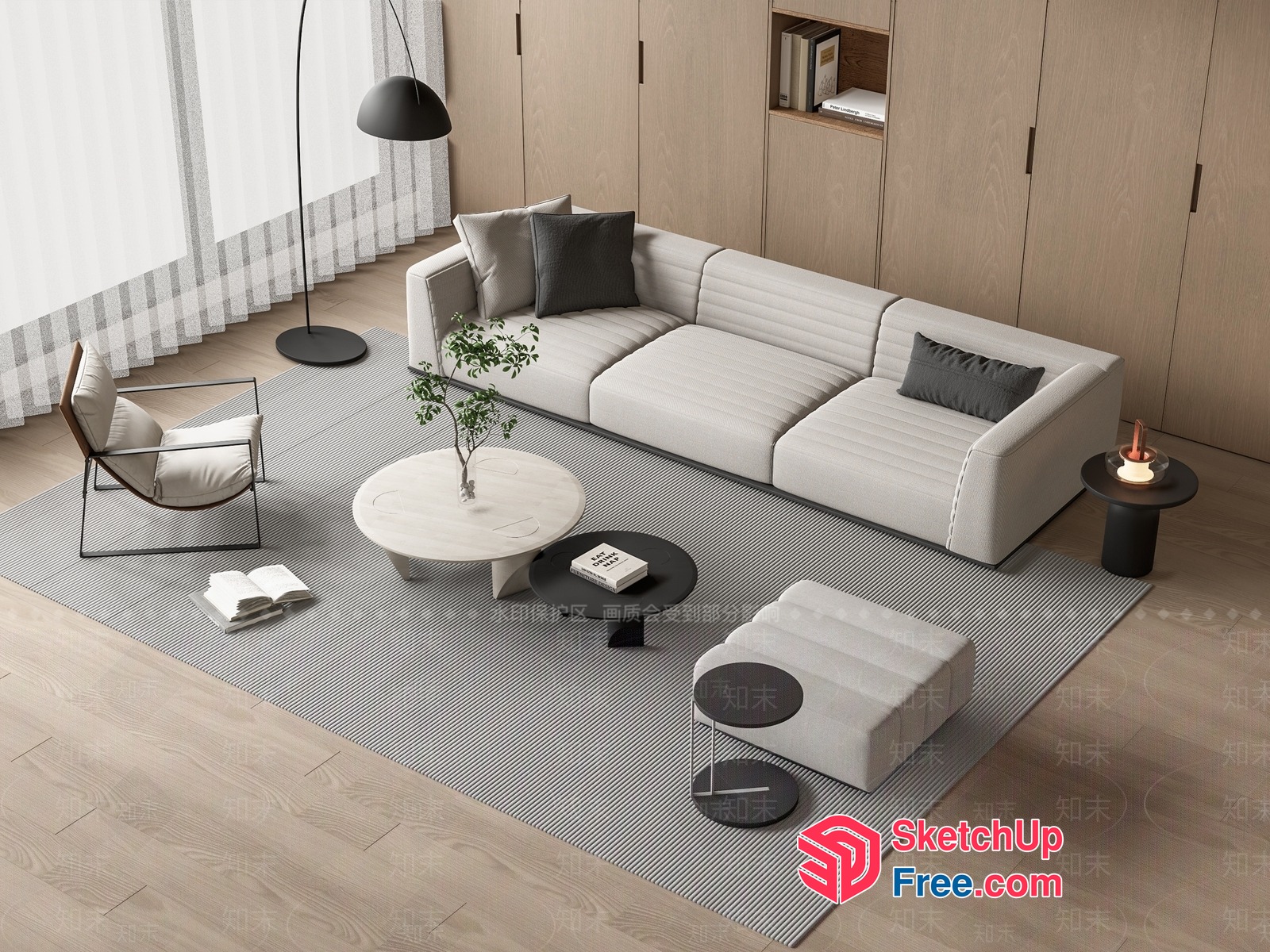 Modern Minimalist Living Room With White Sofa And Gray Pillows 3D SketchUp File