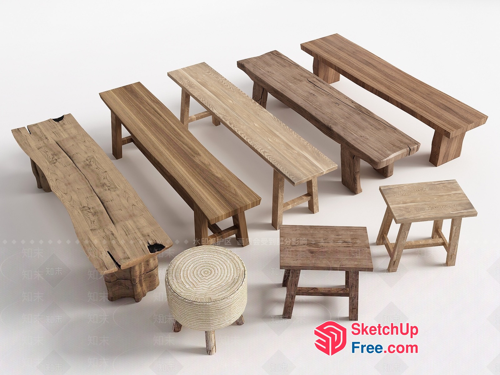 Rustic Wooden Furniture Set 3D SketchUp File