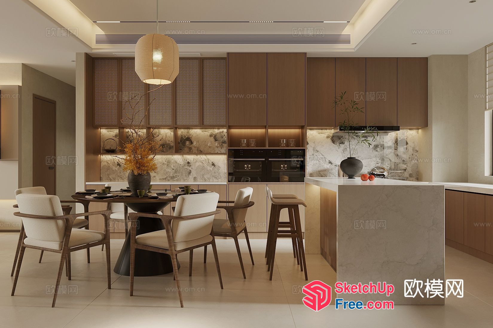 Modern Minimalist Dining And Kitchen Space 3D SketchUp File