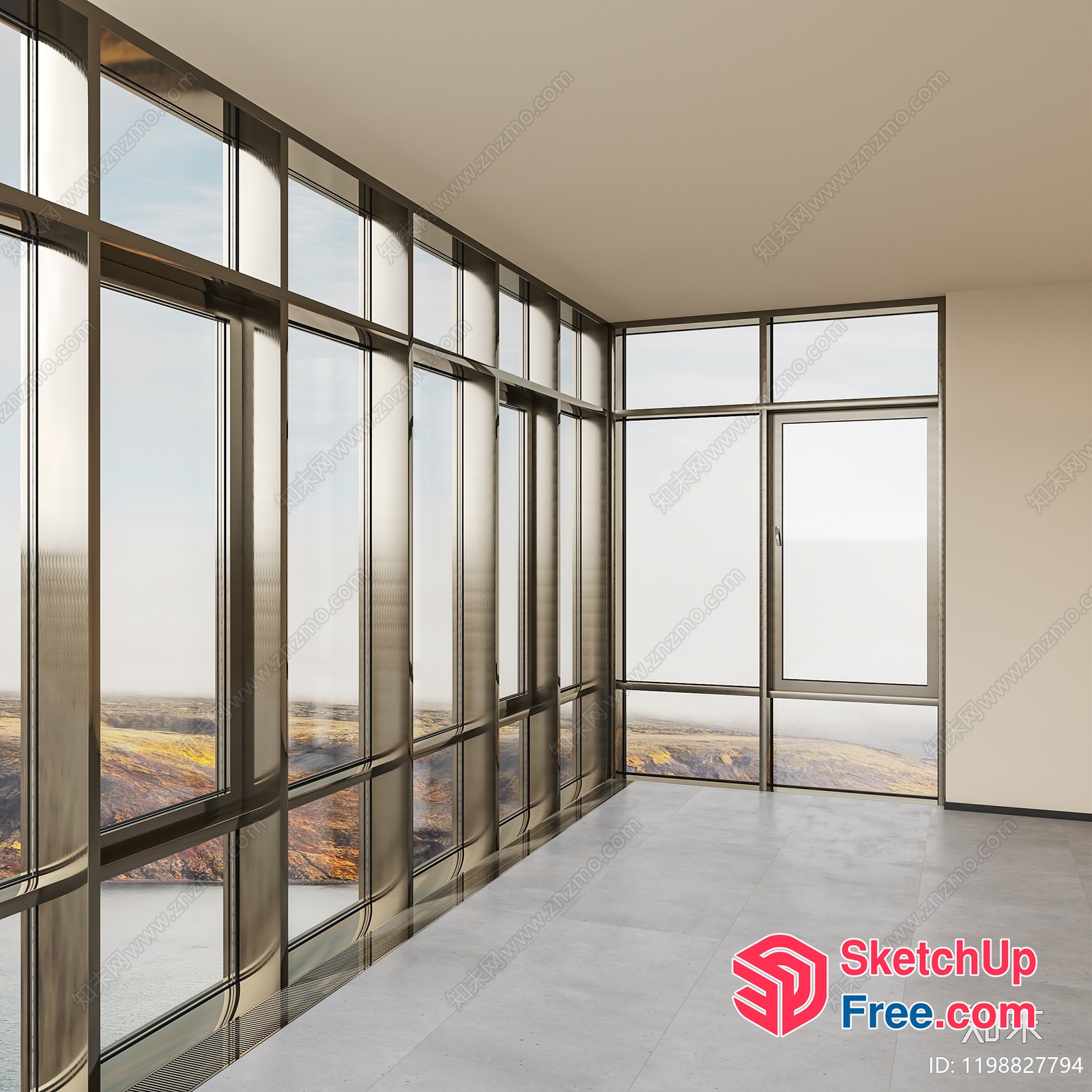 Modern Glass Curtain Wall Interior 3D SketchUp File