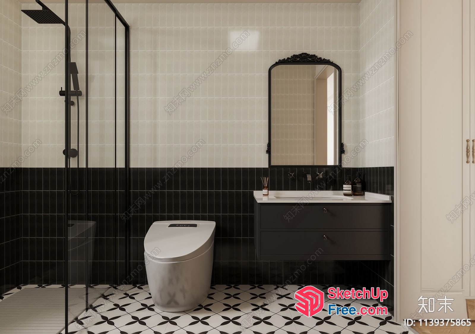 Modern Bathroom With White And Black Tiles 3D SketchUp File