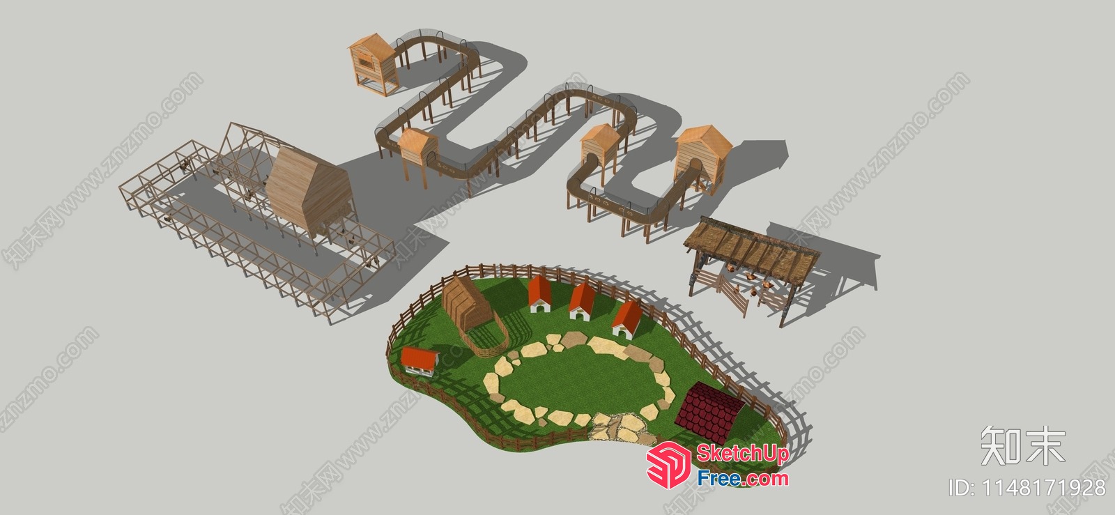 3D Rendering Of A Theme Park With A Roller Coaster And Play Area 3D SketchUp File