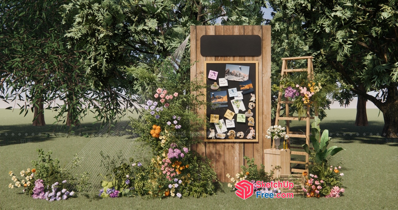 Exterior Decorative Display With Ladder And Blackboard 3D SketchUp File