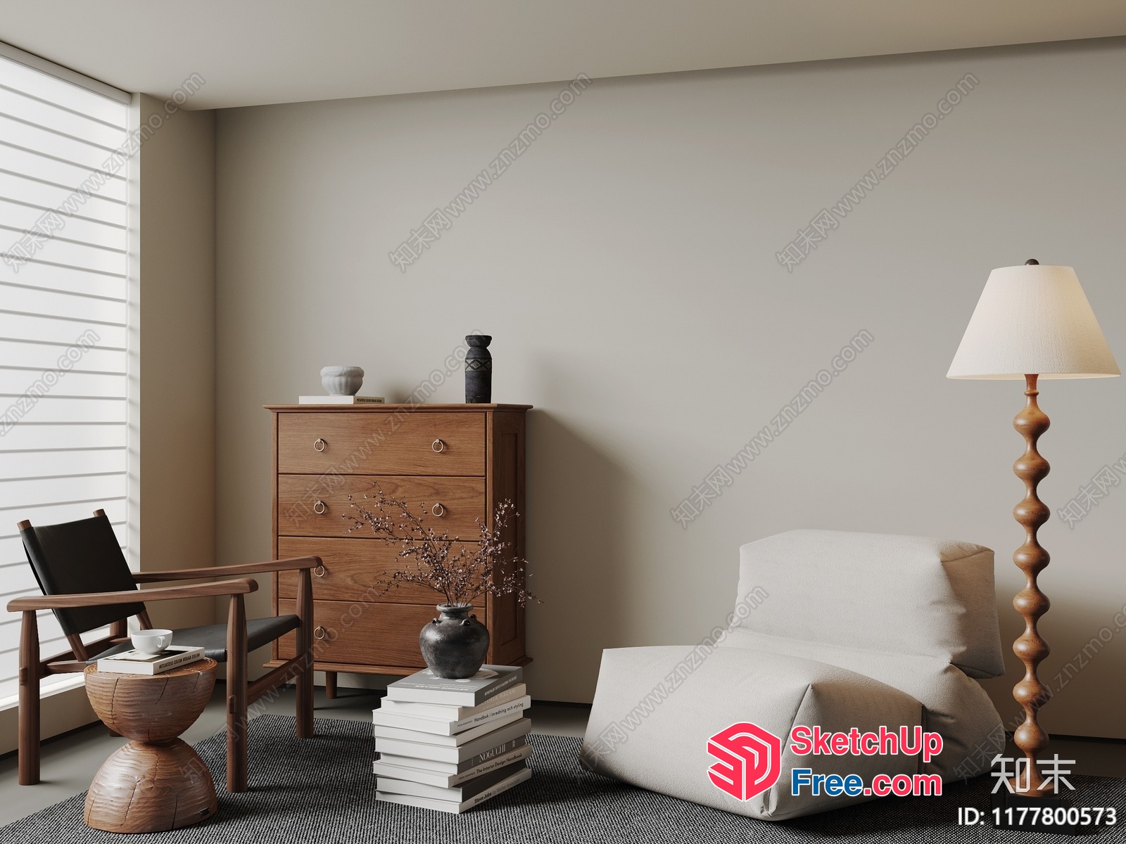 Modern Minimalist Living Room With Natural Light 3D SketchUp File