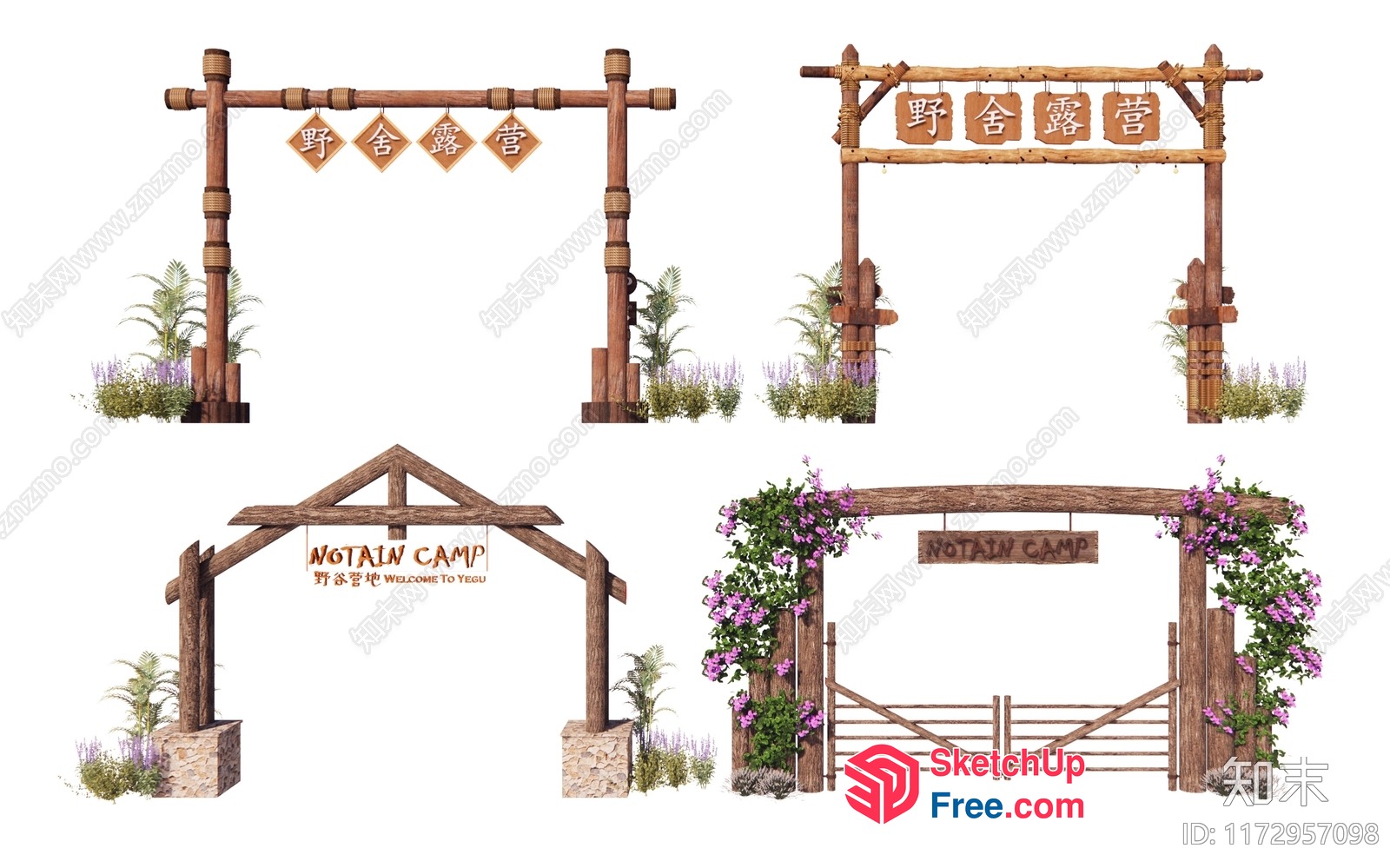 Rustic Entrance Gate With Welcome Sign 3D SketchUp File