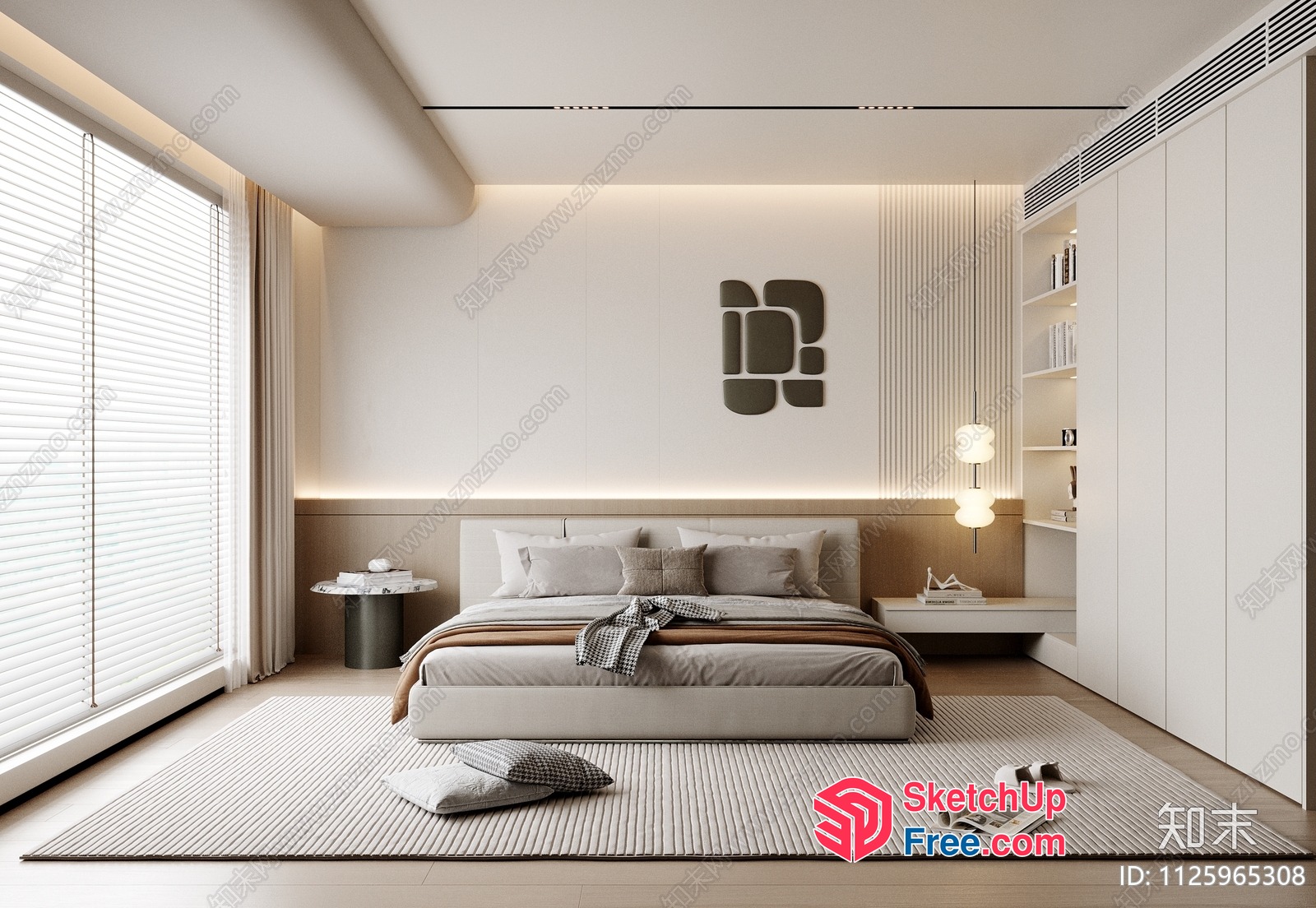 Elegant Modern Minimalist Japanese Style Bedroom 3D SketchUp File