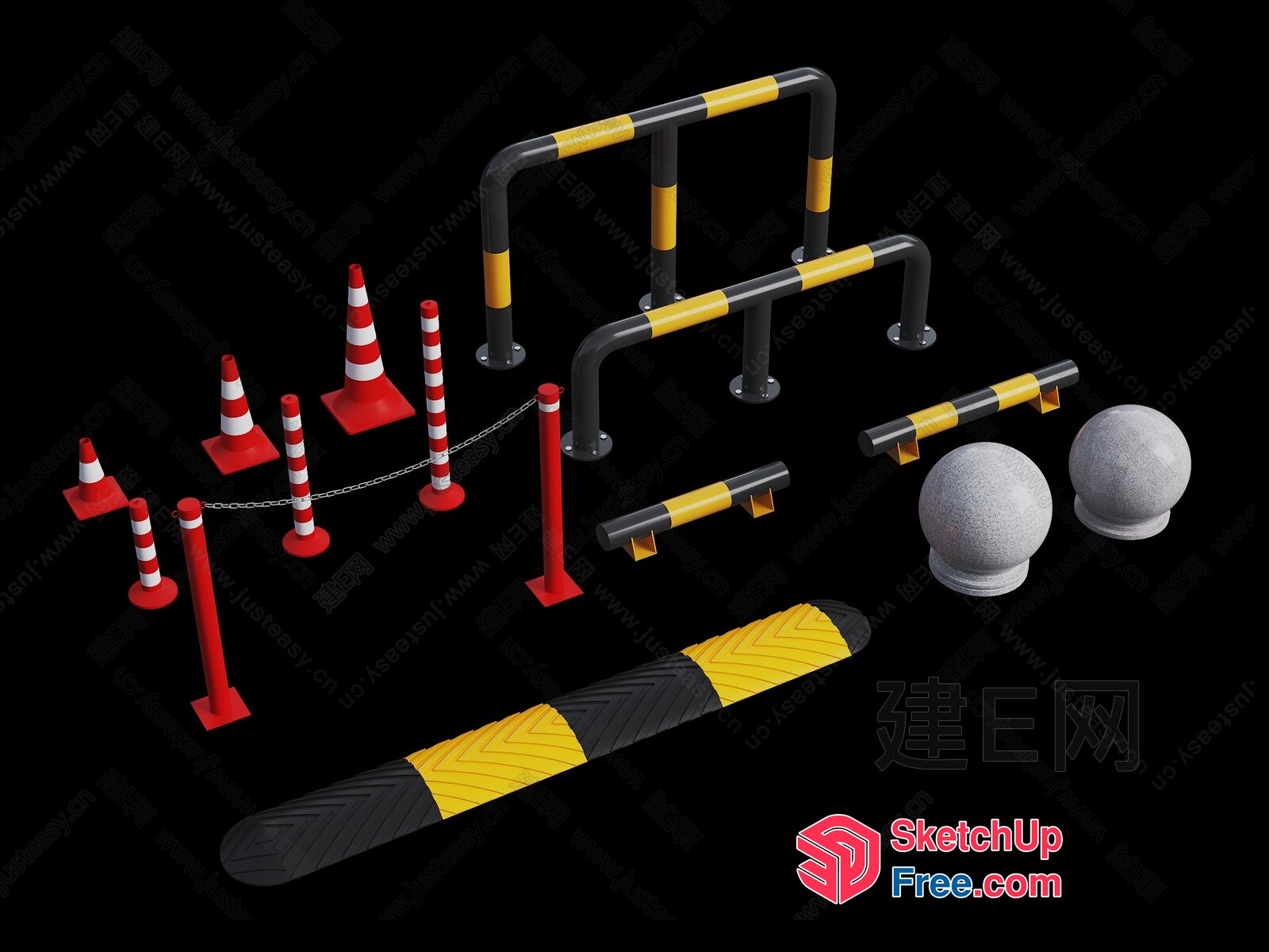 Road Construction Safety Equipment Set 3D SketchUp File
