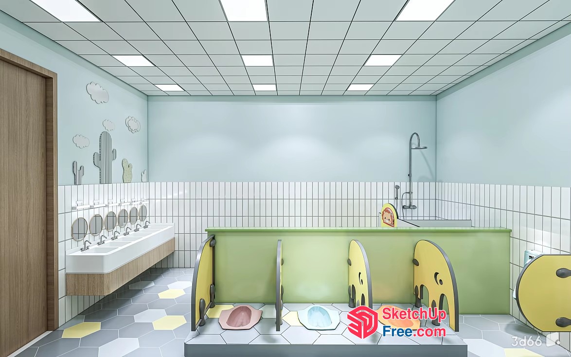 Modern Bathroom With Pastel Colors And Unique Fixtures 3D SketchUp File