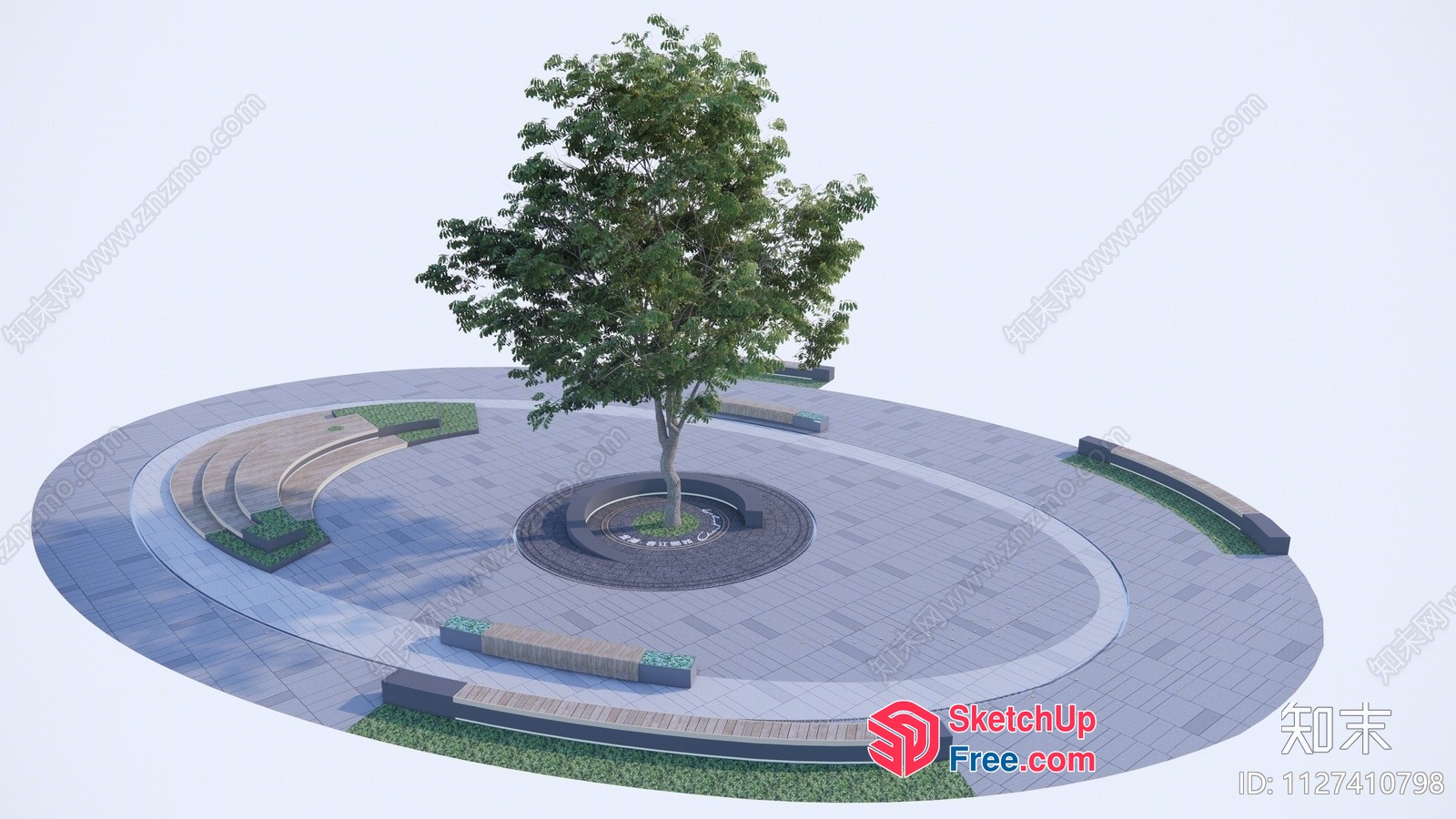 Modern Outdoor Seating Area With Tree 3D SketchUp File