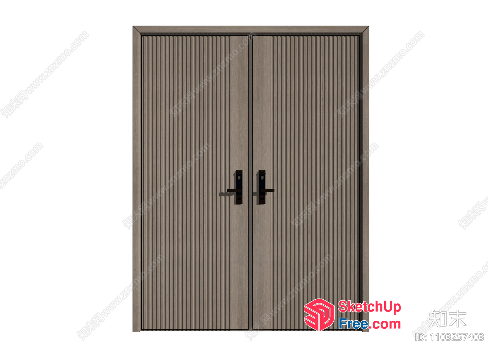 Wooden Double Doors With Black Handles 3D SketchUp File