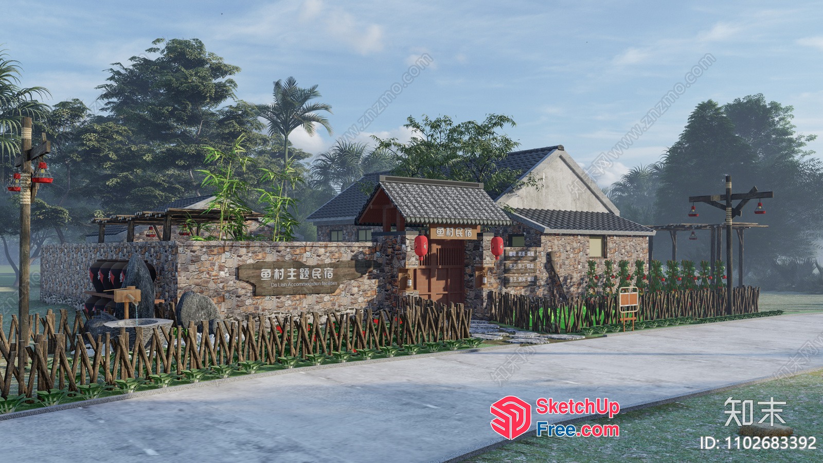 Rustic Asian Restaurant Exterior 3D SketchUp File