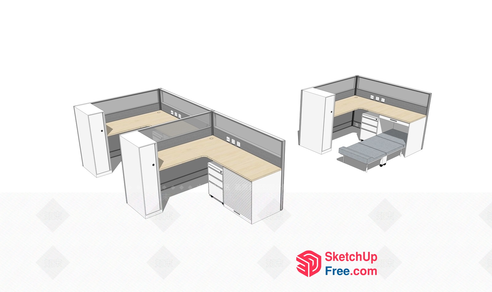 3D Rendering Of A Modern Office Space With A L-Shaped Desk And Storage Units 3D SketchUp File