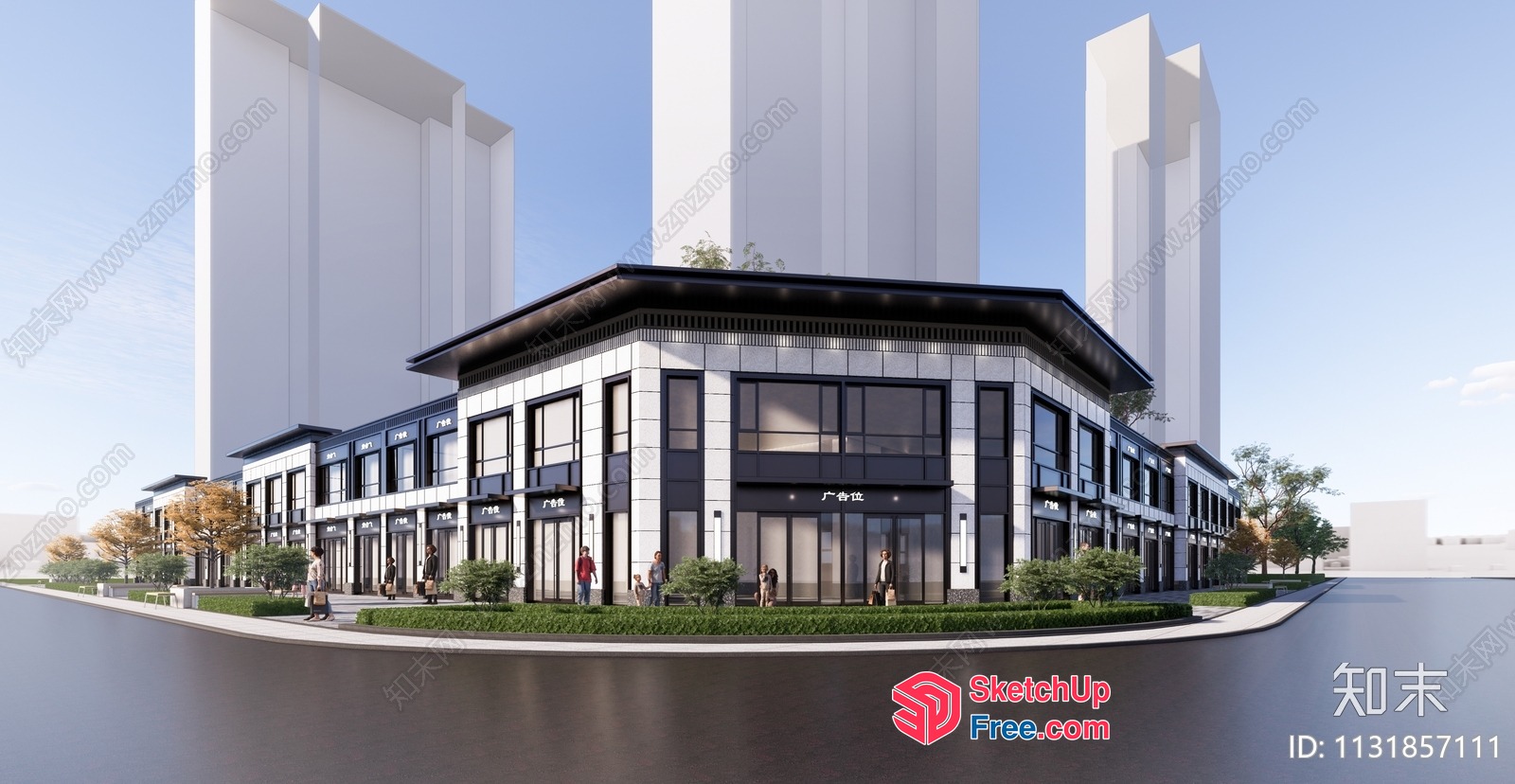 Modern Commercial Street With Glass Curtain Wall 3D SketchUp File
