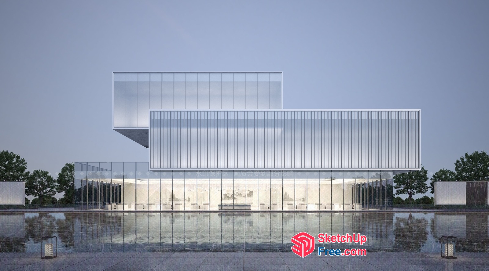 Modern Glass Building Exterior 3D SketchUp File