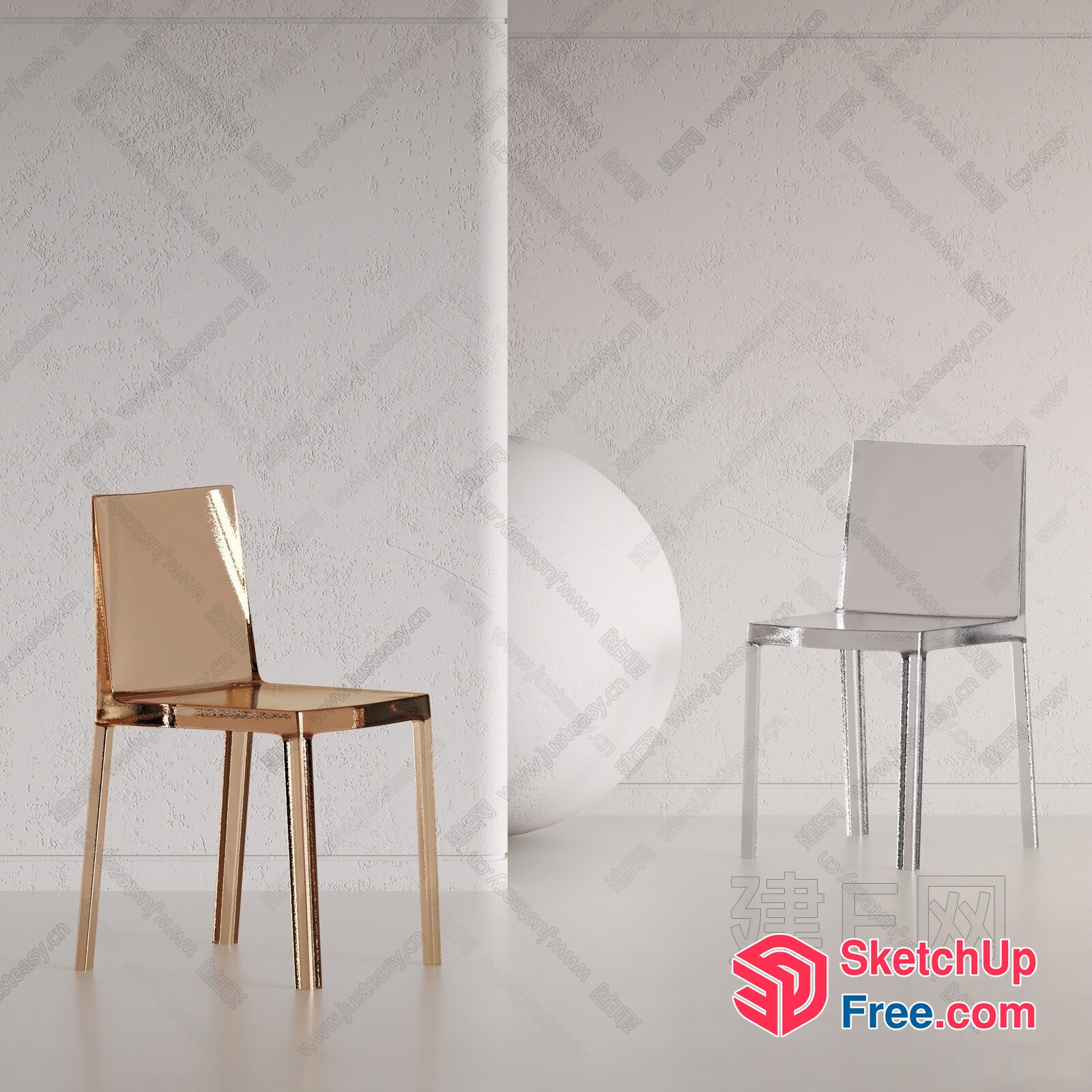 Modern Minimalist Chairs In White And Gold 3D SketchUp File
