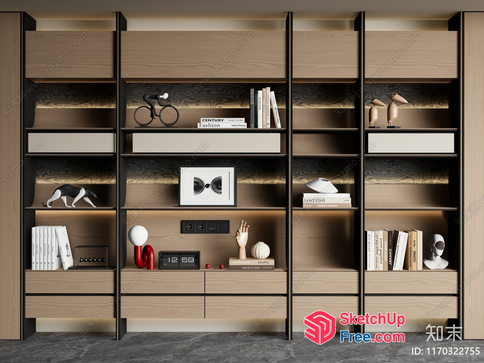 Modern Shelving Unit With Decorative Items 3D SketchUp File