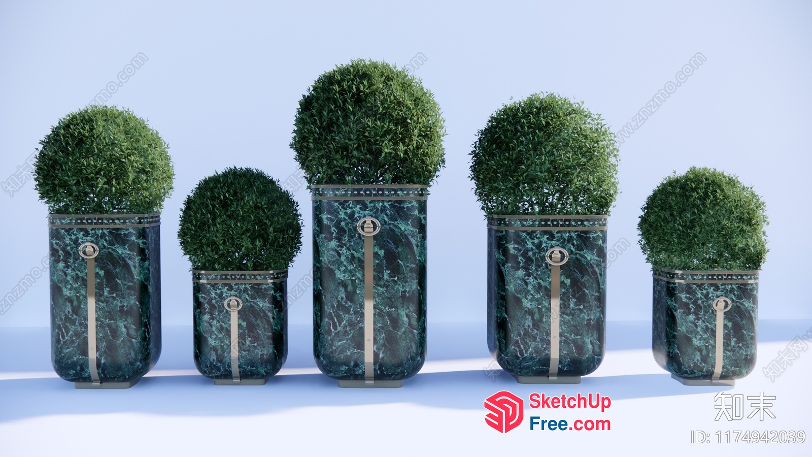 Marble Planters With Greenery 3D SketchUp File