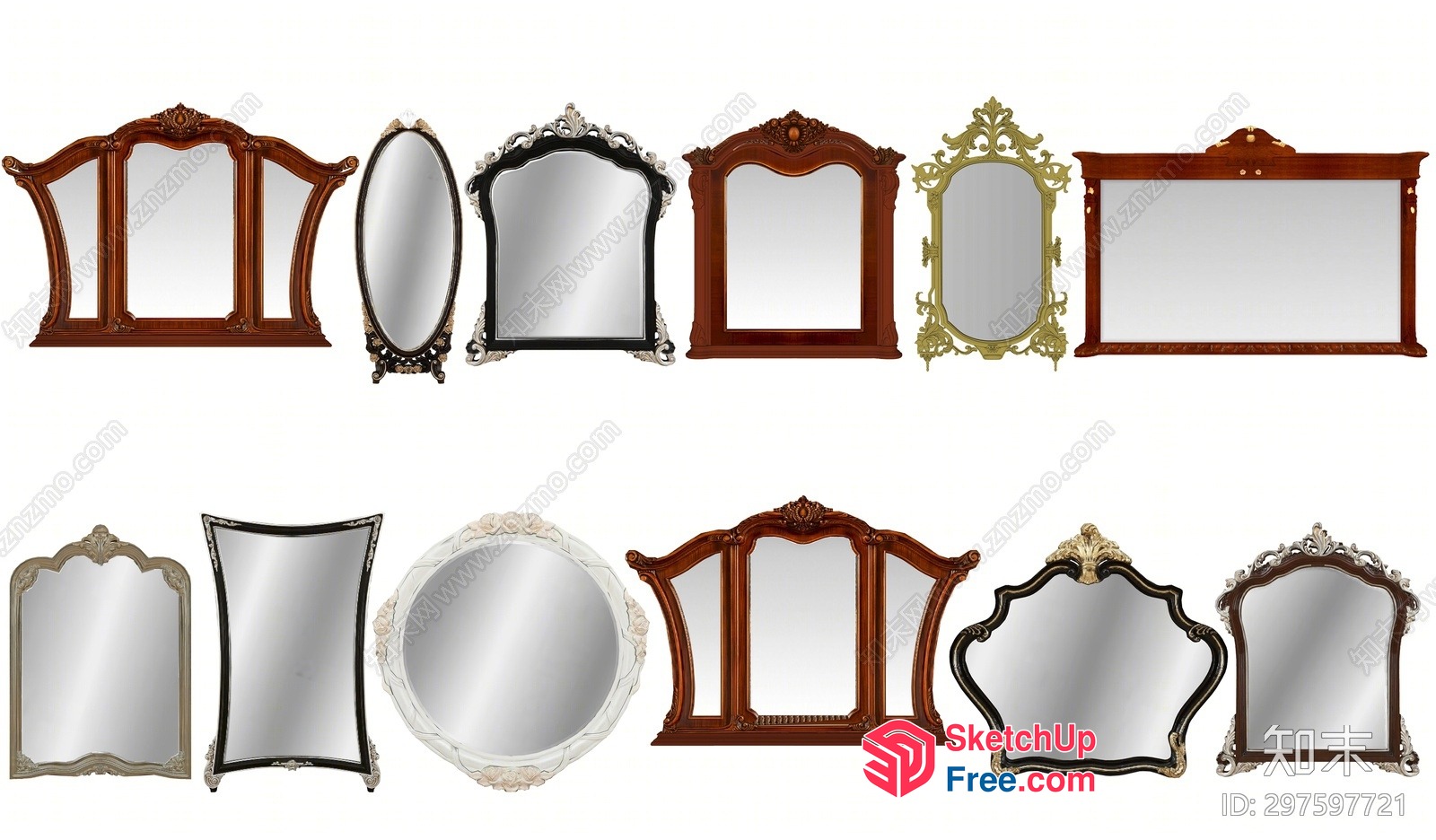 Elegant Ornate Mirror Collection 3D SketchUp File